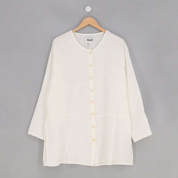 FLAX Two Piece 100% Linen Button Front Top (M) & Pull-On Pant (L) Off-White Ecru - Picture 2 of 10